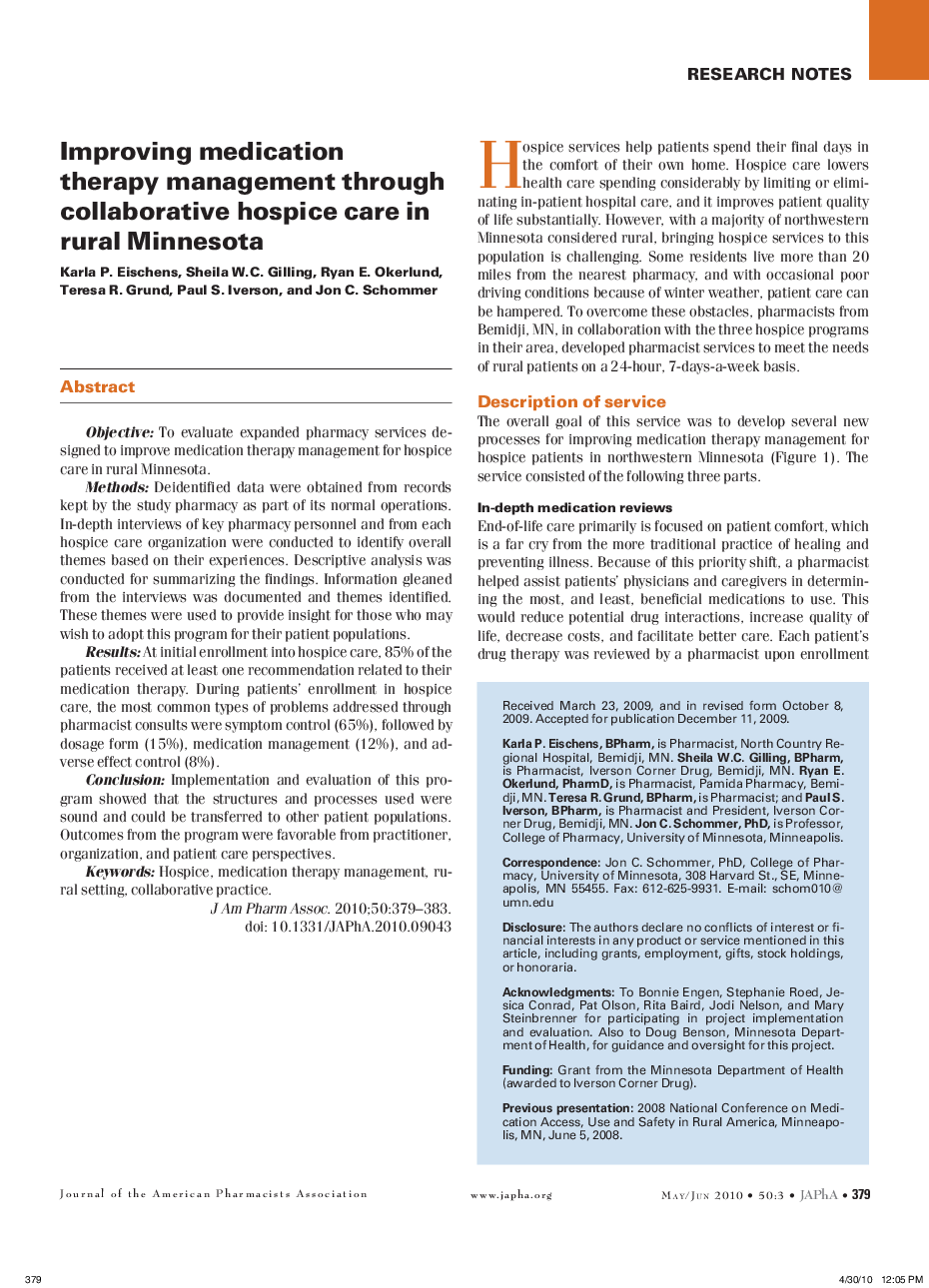 Improving medication therapy management through collaborative hospice care in rural Minnesota