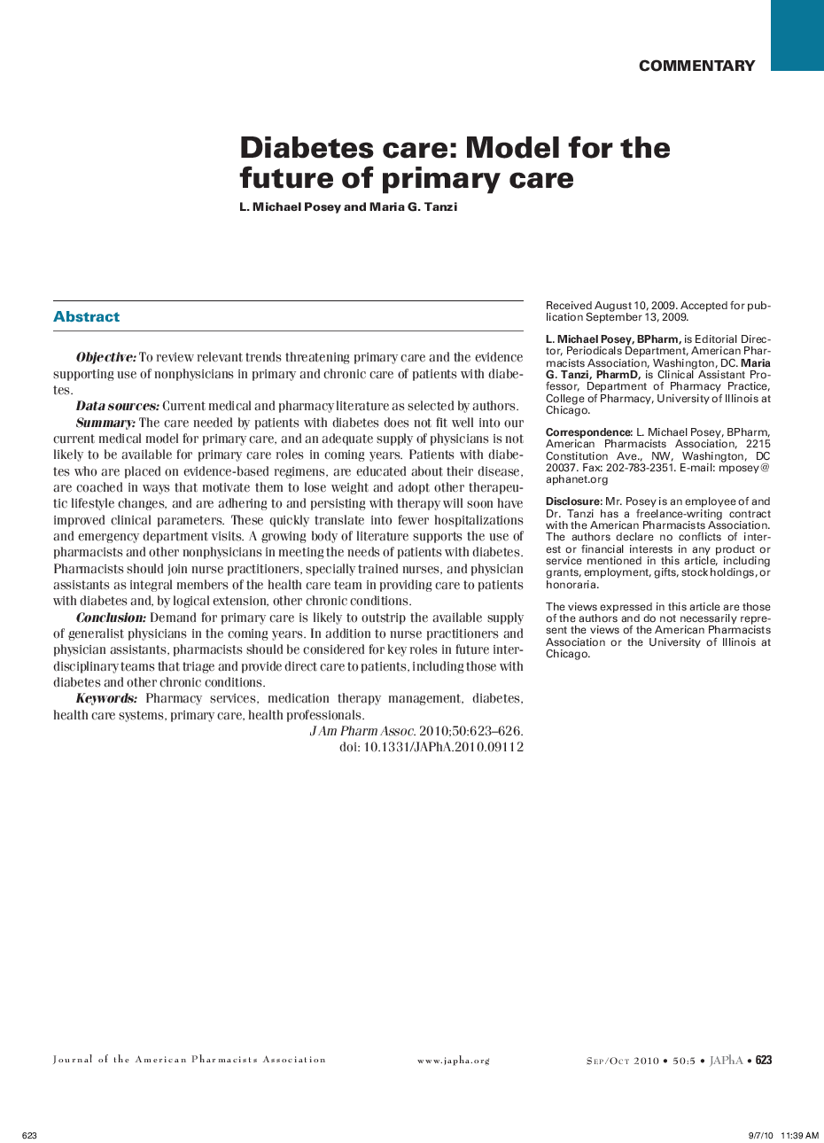 Diabetes care: Model for the future of primary care