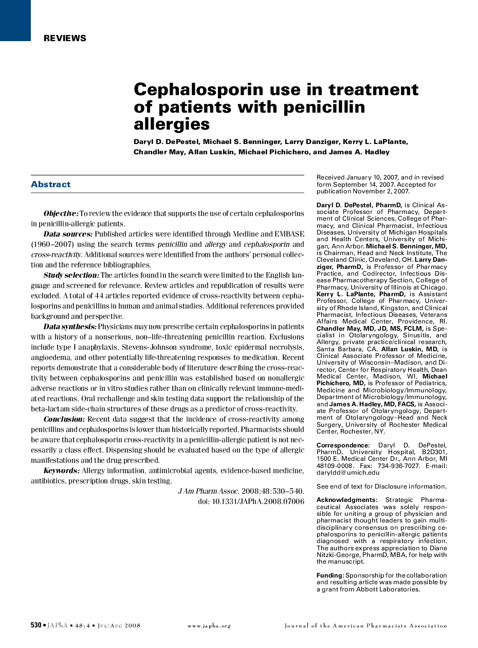 Cephalosporin use in treatment of patients with penicillin allergies