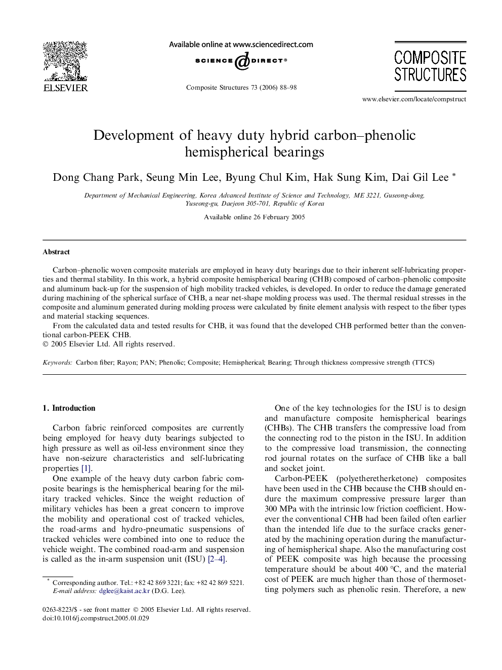 Development of heavy duty hybrid carbon–phenolic hemispherical bearings