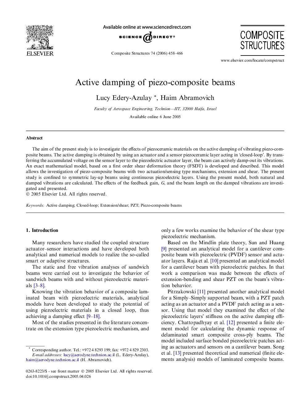 Active damping of piezo-composite beams