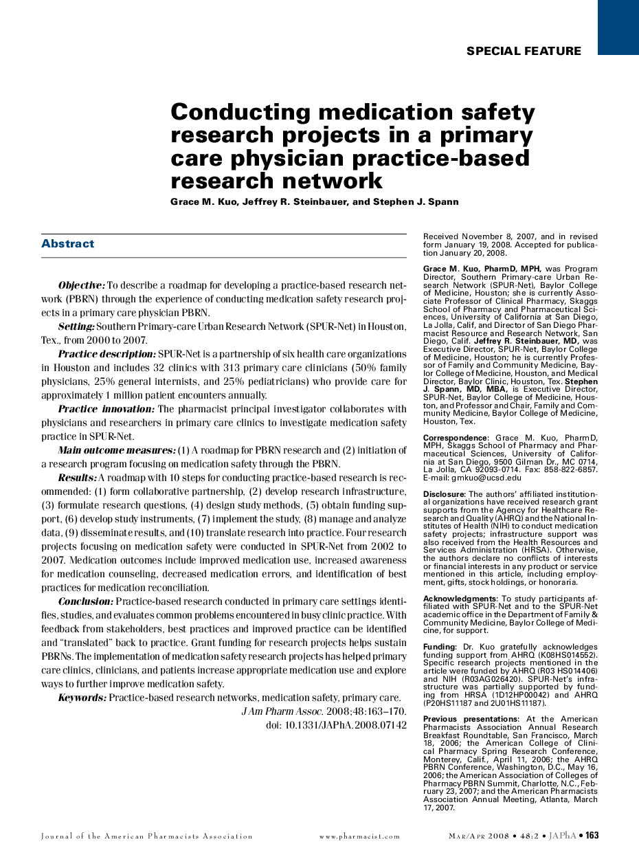 Conducting medication safety research projects in a primary care physician practice-based research network