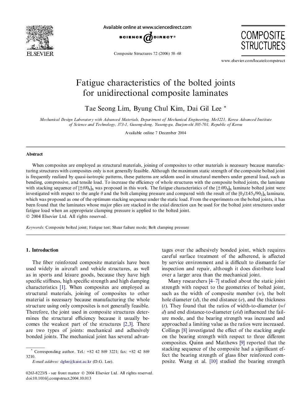 Fatigue characteristics of the bolted joints for unidirectional composite laminates