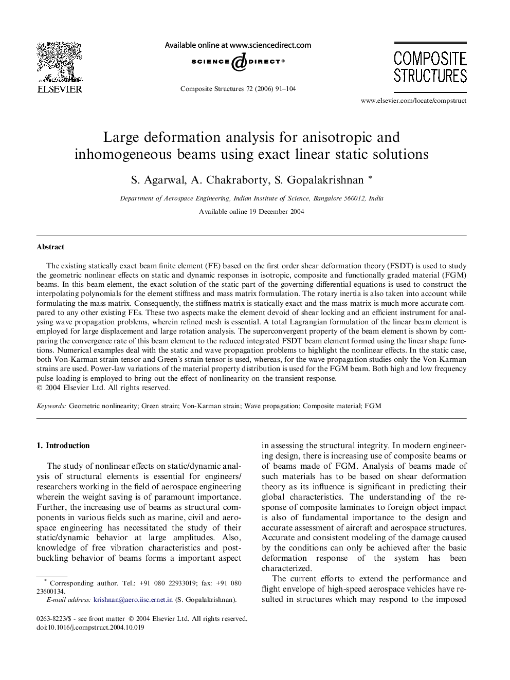 Large deformation analysis for anisotropic and inhomogeneous beams using exact linear static solutions