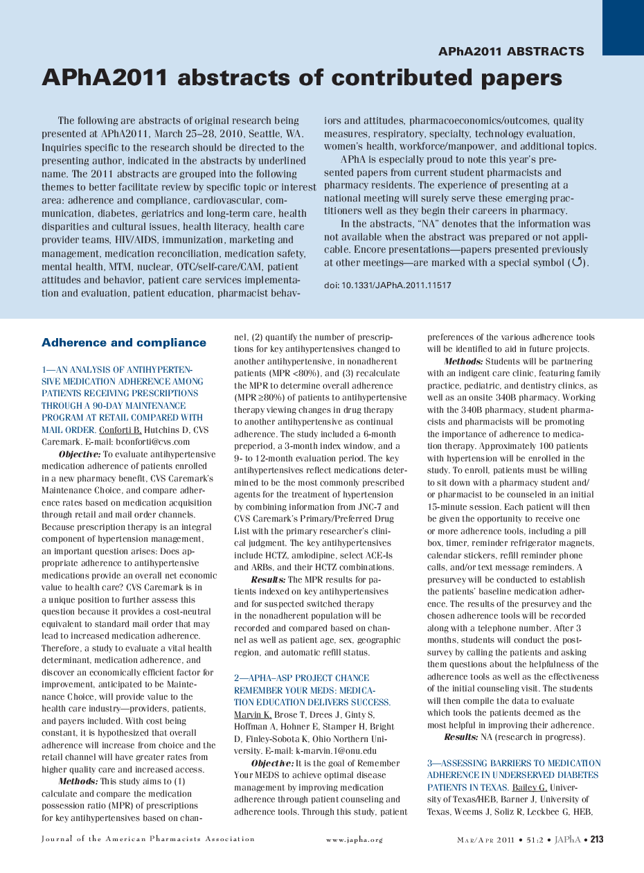 APhA2011 abstracts of contributed papers