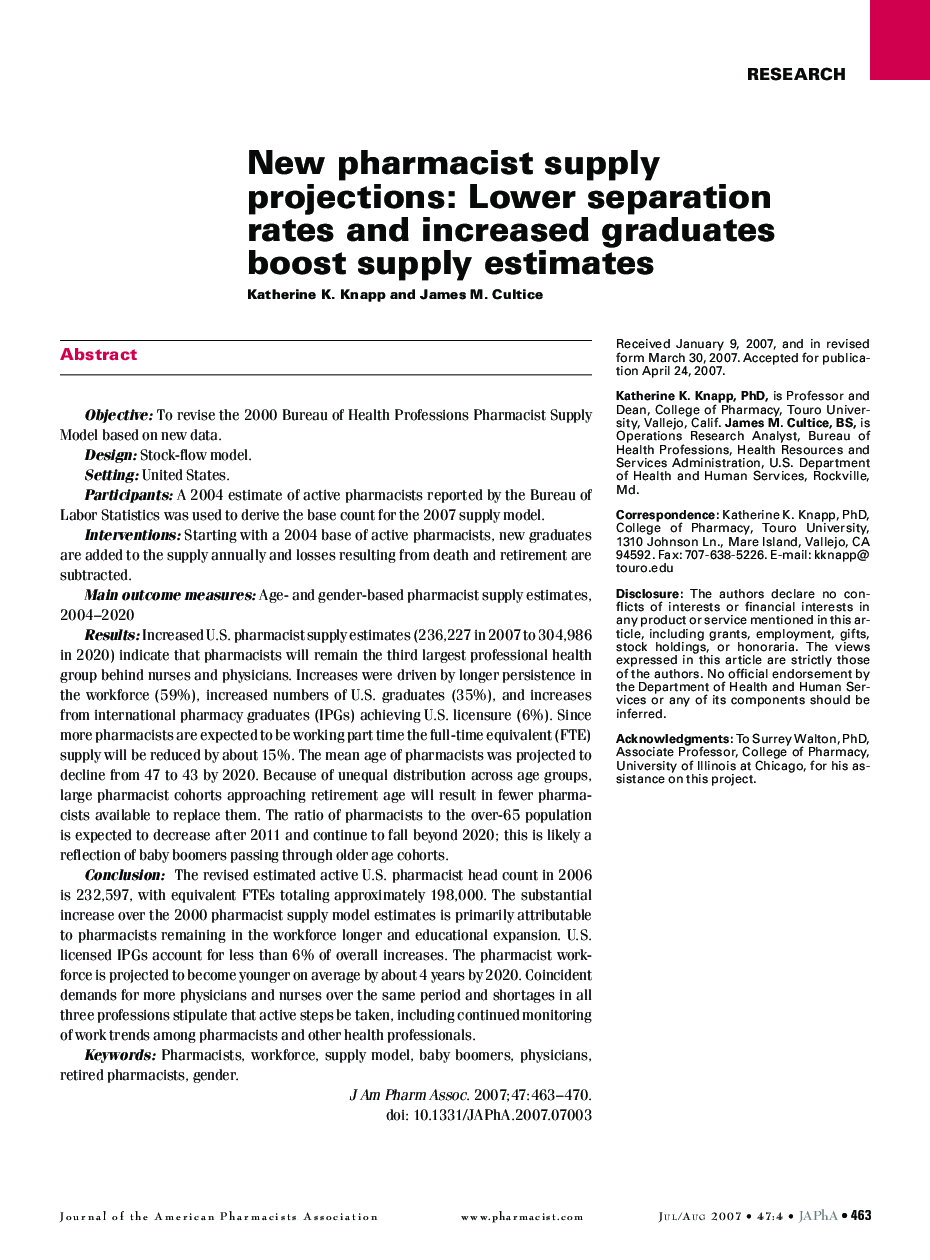 New pharmacist supply projections: Lower separation rates and increased graduates boost supply estimates