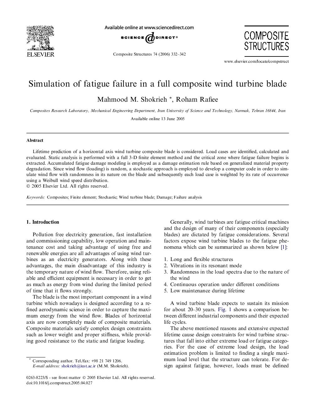 Simulation of fatigue failure in a full composite wind turbine blade