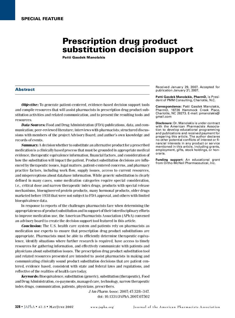 Prescription drug product substitution decision support