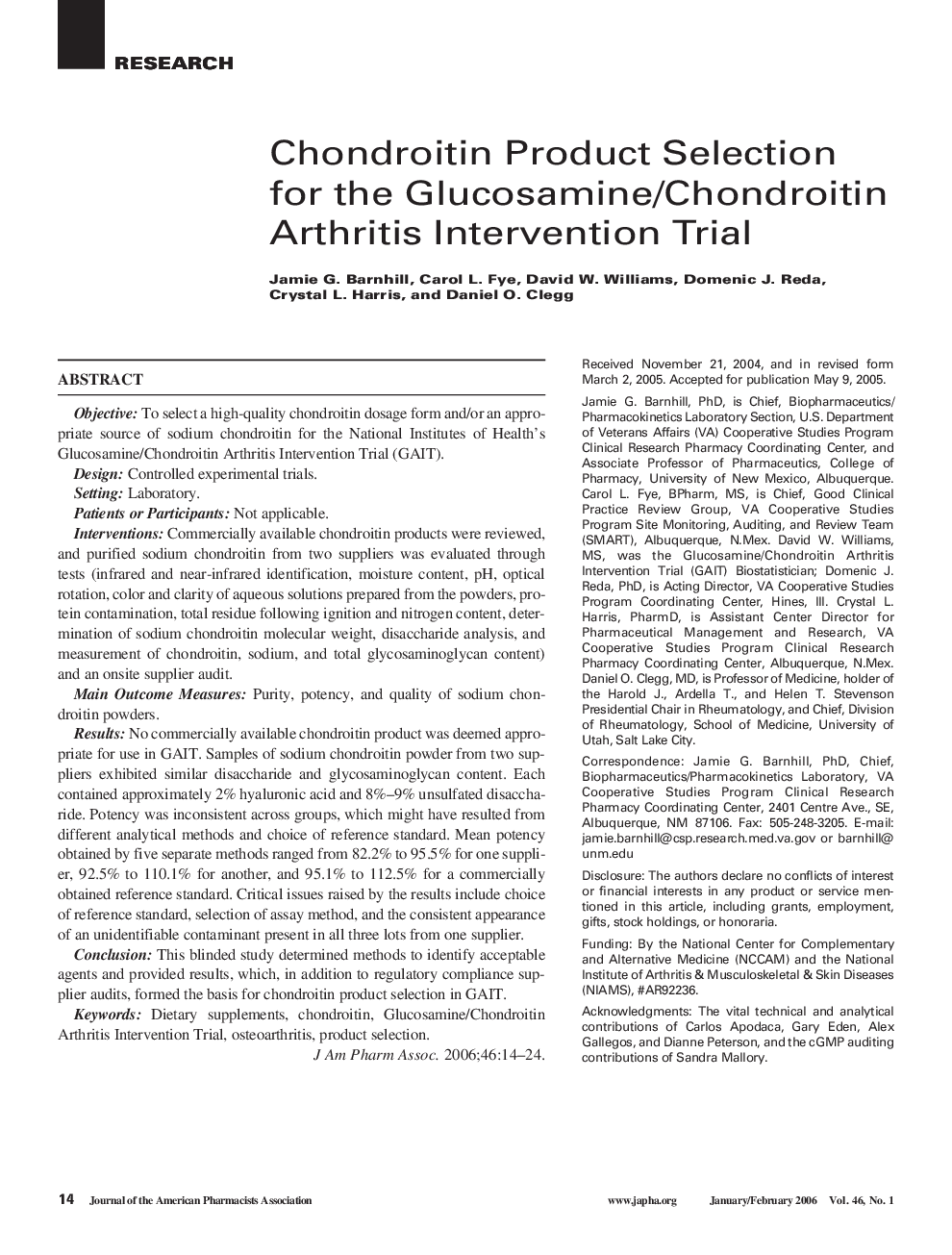 Chondroitin Product Selection for the Glucosamine/Chondroitin Arthritis Intervention Trial