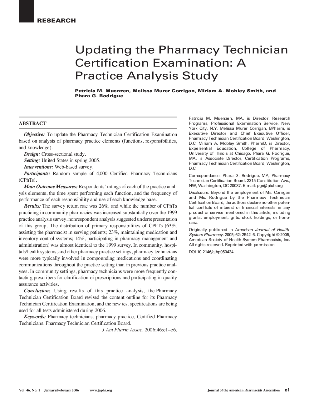 Updating the Pharmacy Technician Certification Examination: A Practice Analysis Study