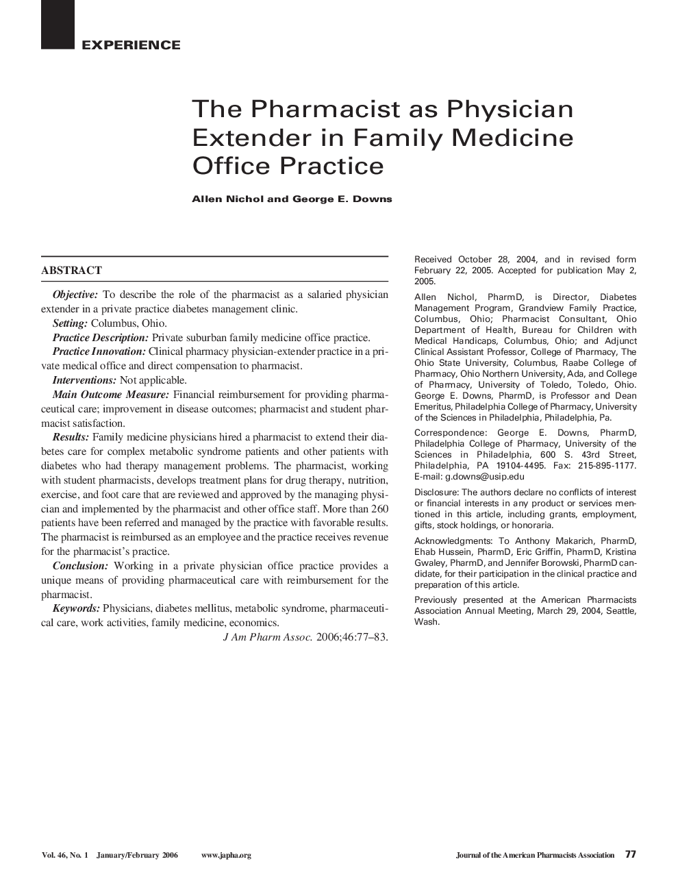 The Pharmacist as Physician Extender in Family Medicine Office Practice