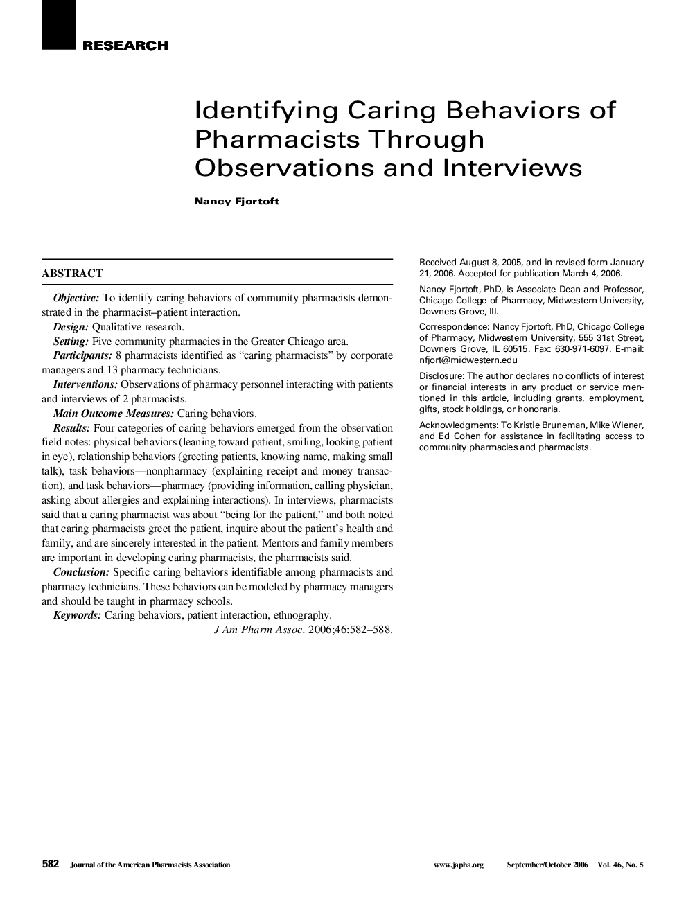 Identifying Caring Behaviors of Pharmacists Through Observations and Interviews