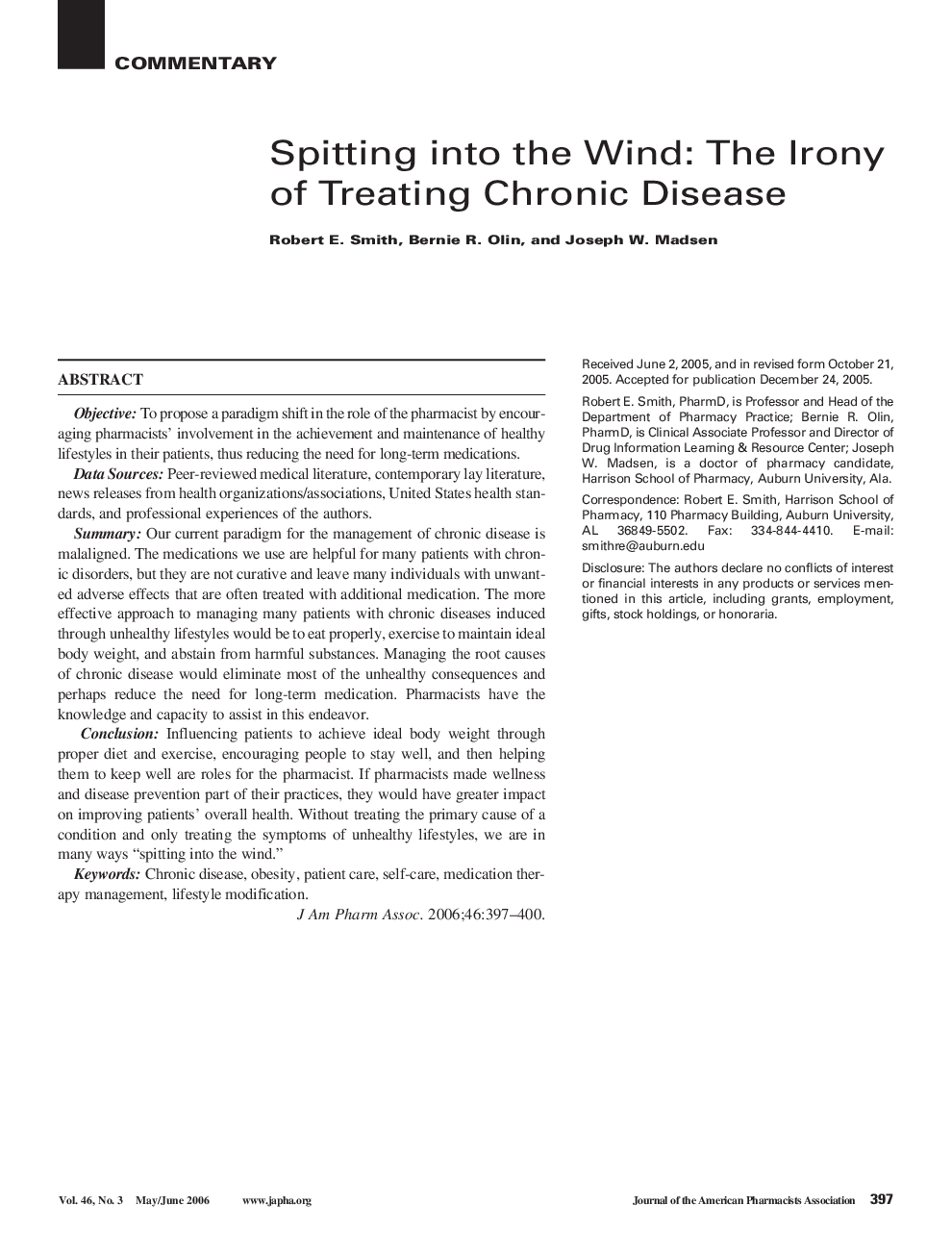 Spitting into the Wind: The Irony of Treating Chronic Disease