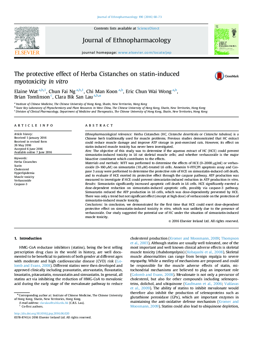 The protective effect of Herba Cistanches on statin-induced myotoxicity in vitro