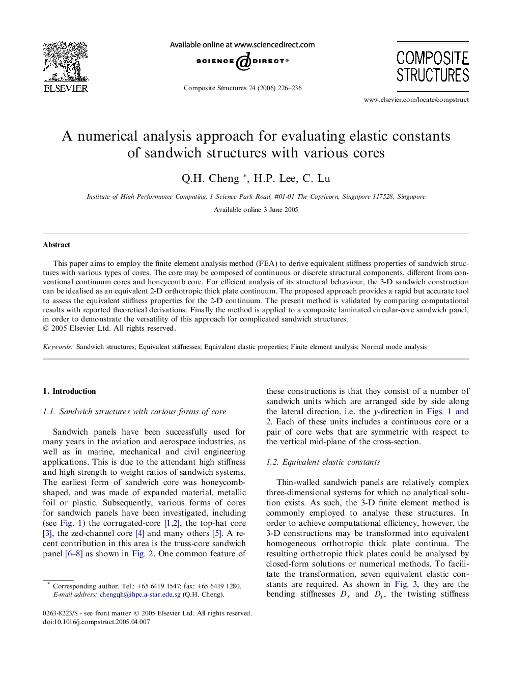 A numerical analysis approach for evaluating elastic constants of sandwich structures with various cores