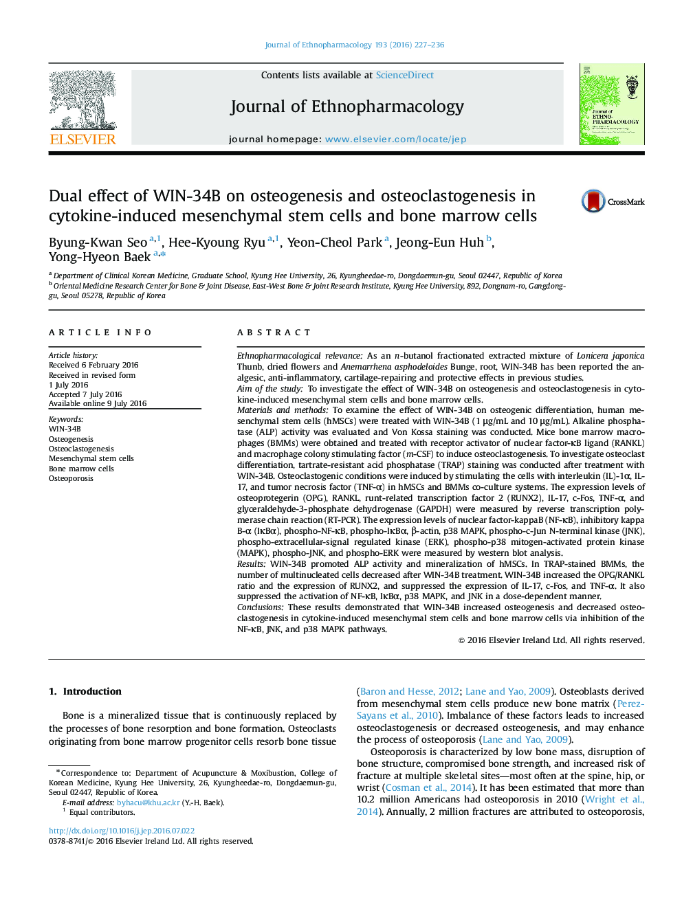 Dual effect of WIN-34B on osteogenesis and osteoclastogenesis in cytokine-induced mesenchymal stem cells and bone marrow cells