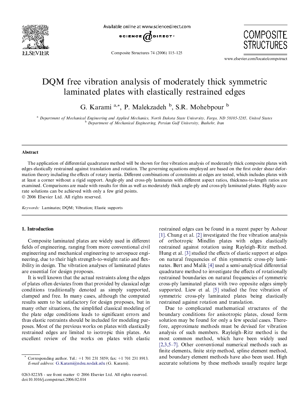 DQM free vibration analysis of moderately thick symmetric laminated plates with elastically restrained edges