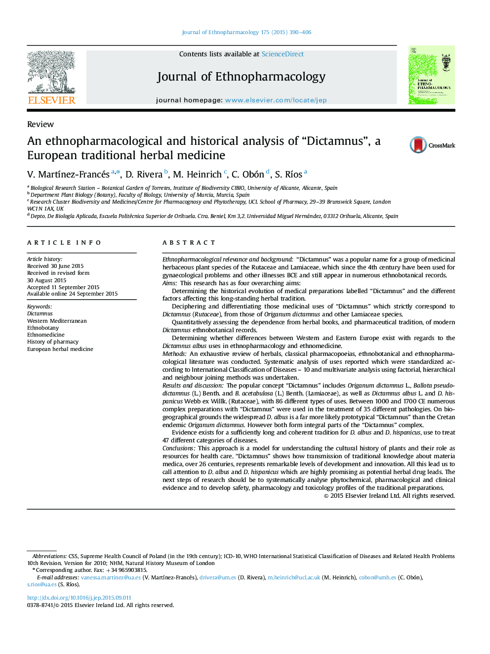 An ethnopharmacological and historical analysis of “Dictamnus”, a European traditional herbal medicine