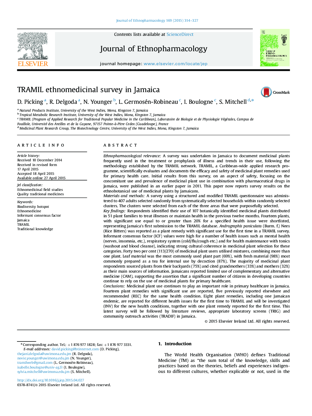 TRAMIL ethnomedicinal survey in Jamaica