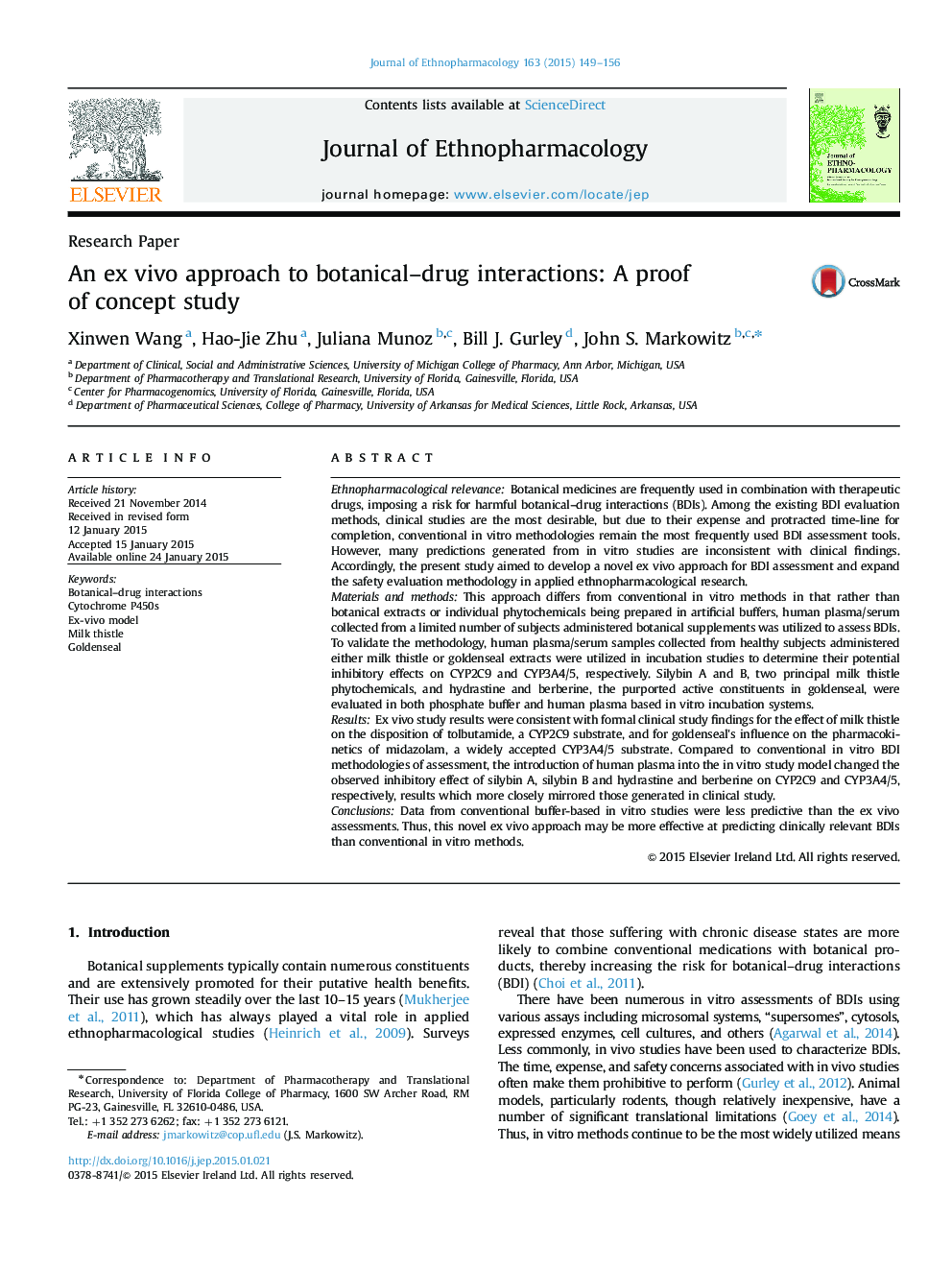 An ex vivo approach to botanical–drug interactions: A proof of concept study