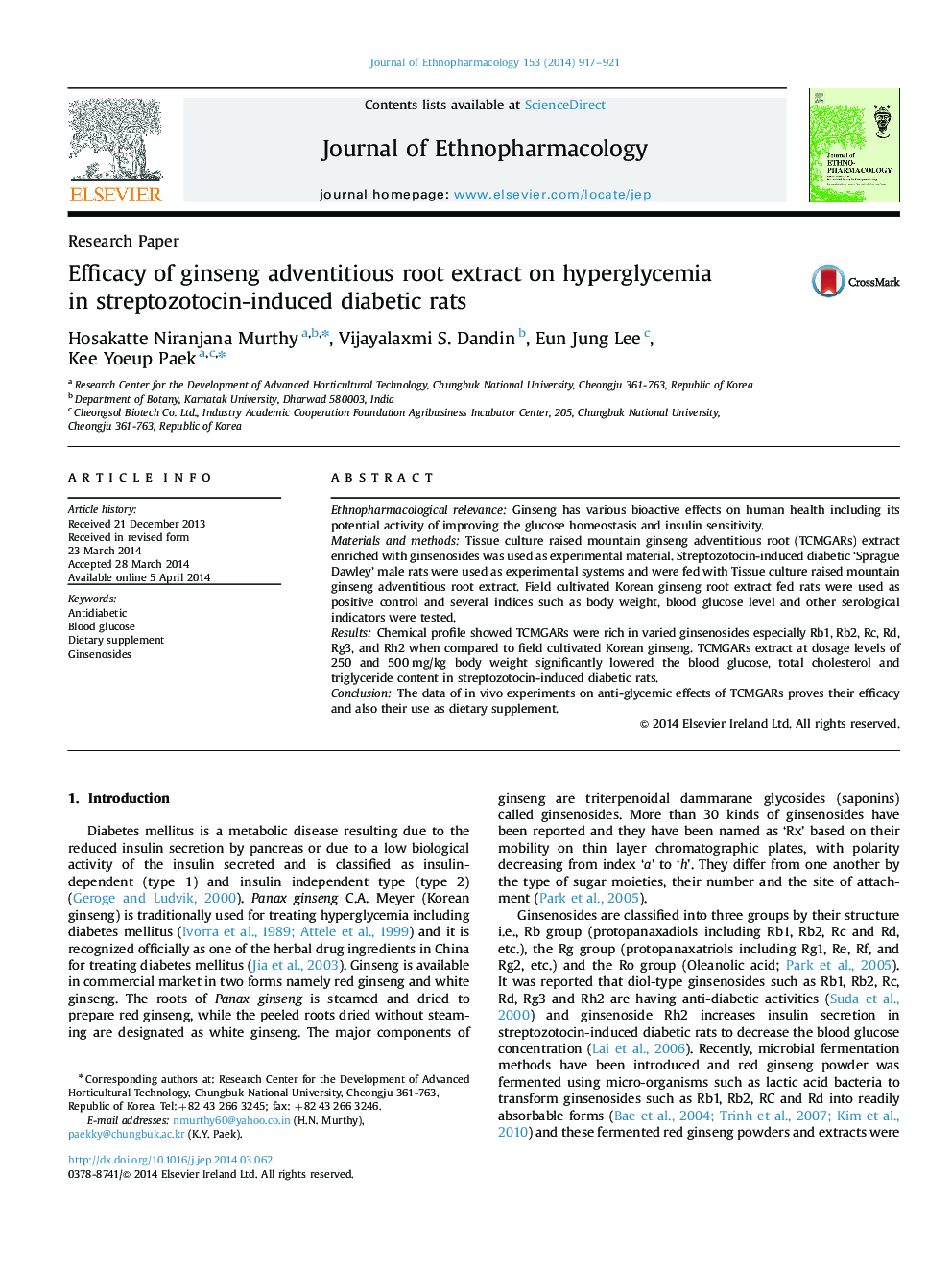 Efficacy of ginseng adventitious root extract on hyperglycemia in streptozotocin-induced diabetic rats