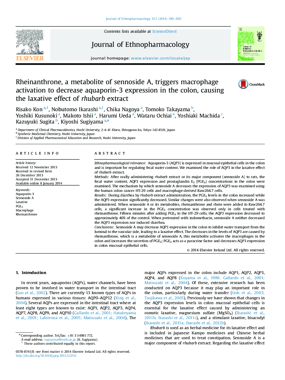 Rheinanthrone, a metabolite of sennoside A, triggers macrophage activation to decrease aquaporin-3 expression in the colon, causing the laxative effect of rhubarb extract