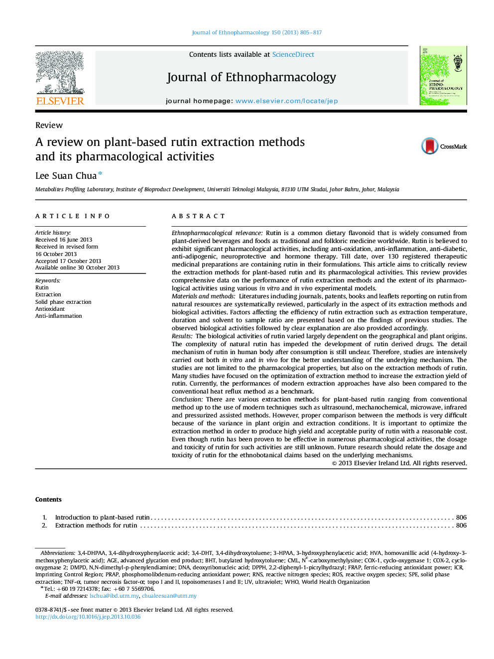 عکس صفحه اول مقاله: A review on plant-based rutin extraction methods and its pharmacological activities A review on plant-based rutin extraction methods and its pharmacological activities
