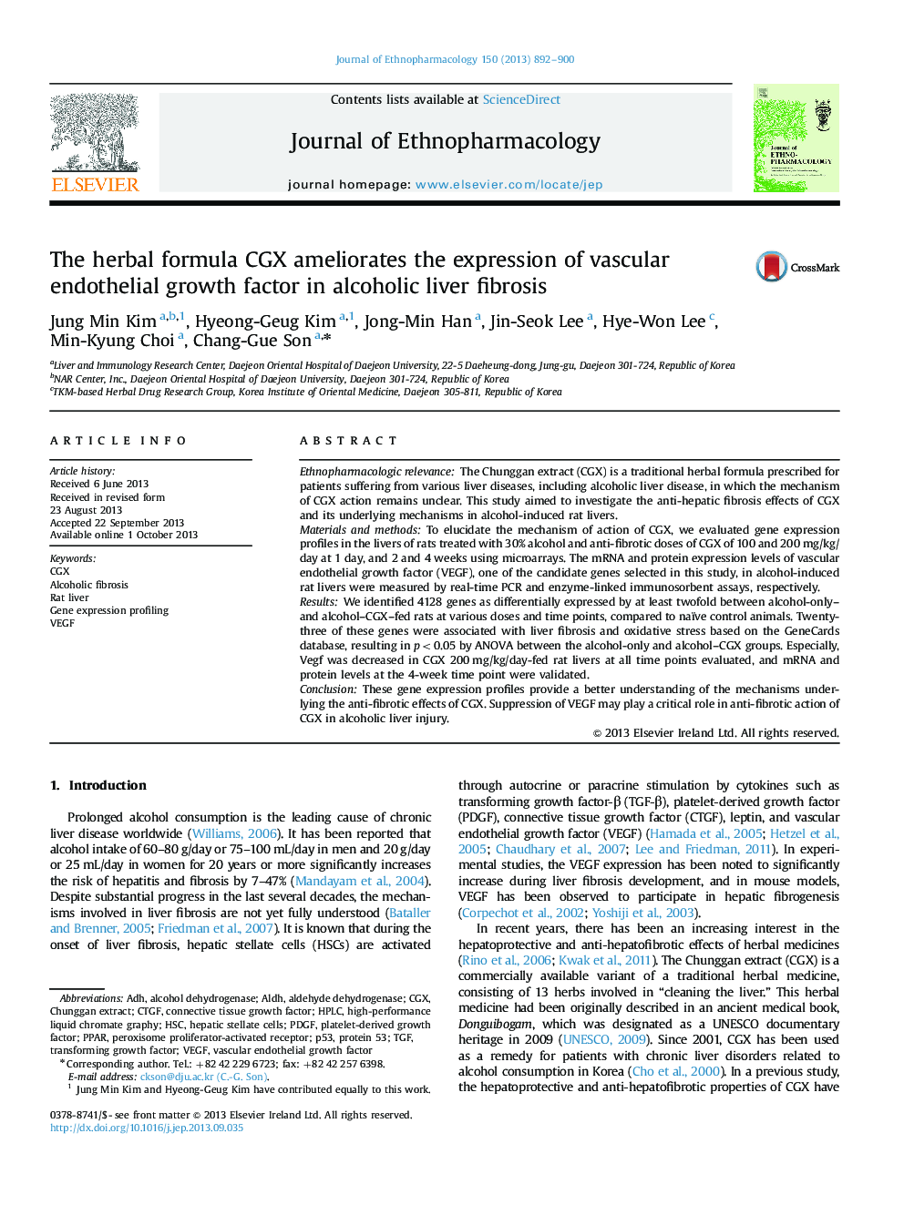 The herbal formula CGX ameliorates the expression of vascular endothelial growth factor in alcoholic liver fibrosis