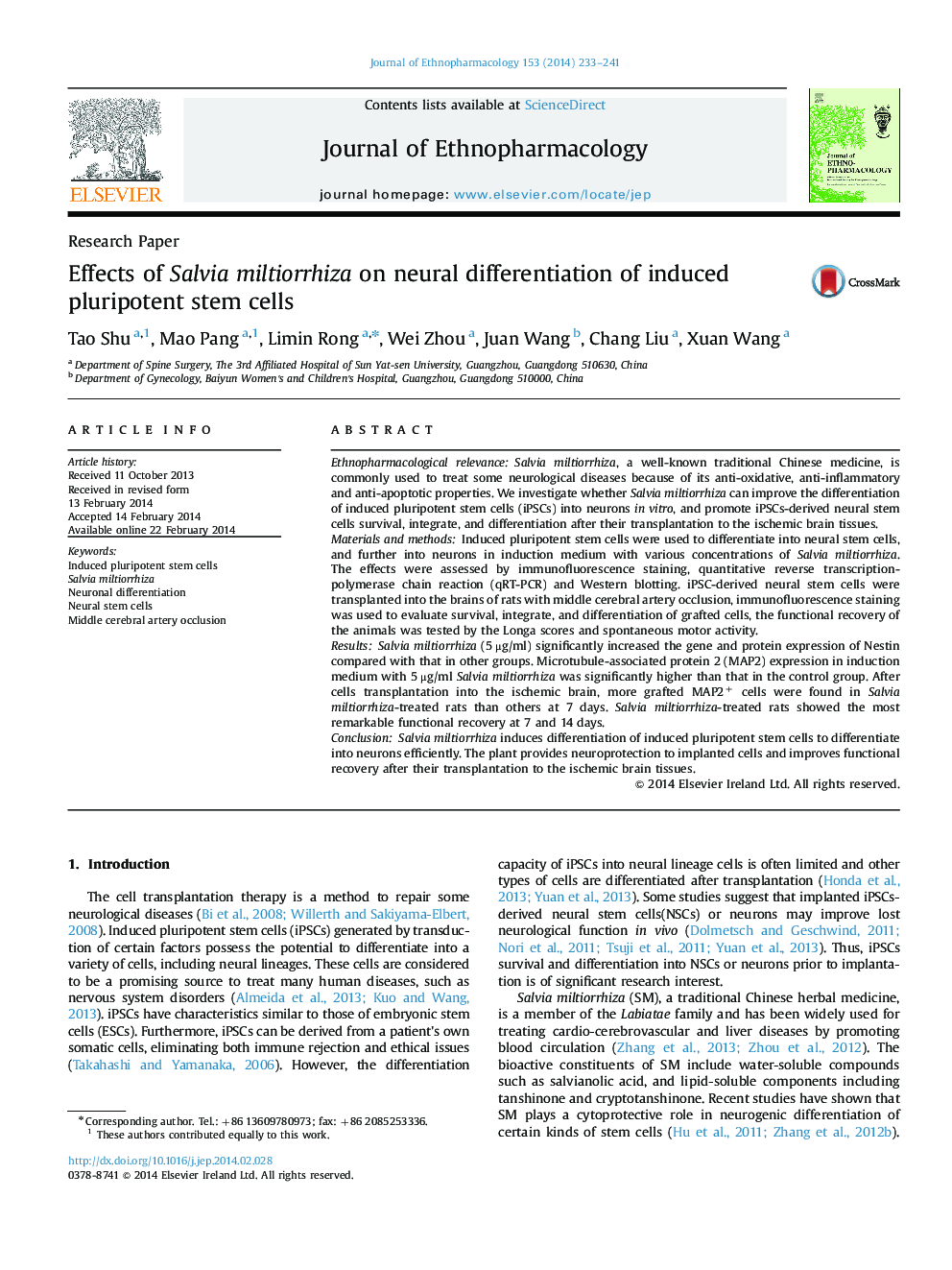 Effects of Salvia miltiorrhiza on neural differentiation of induced pluripotent stem cells