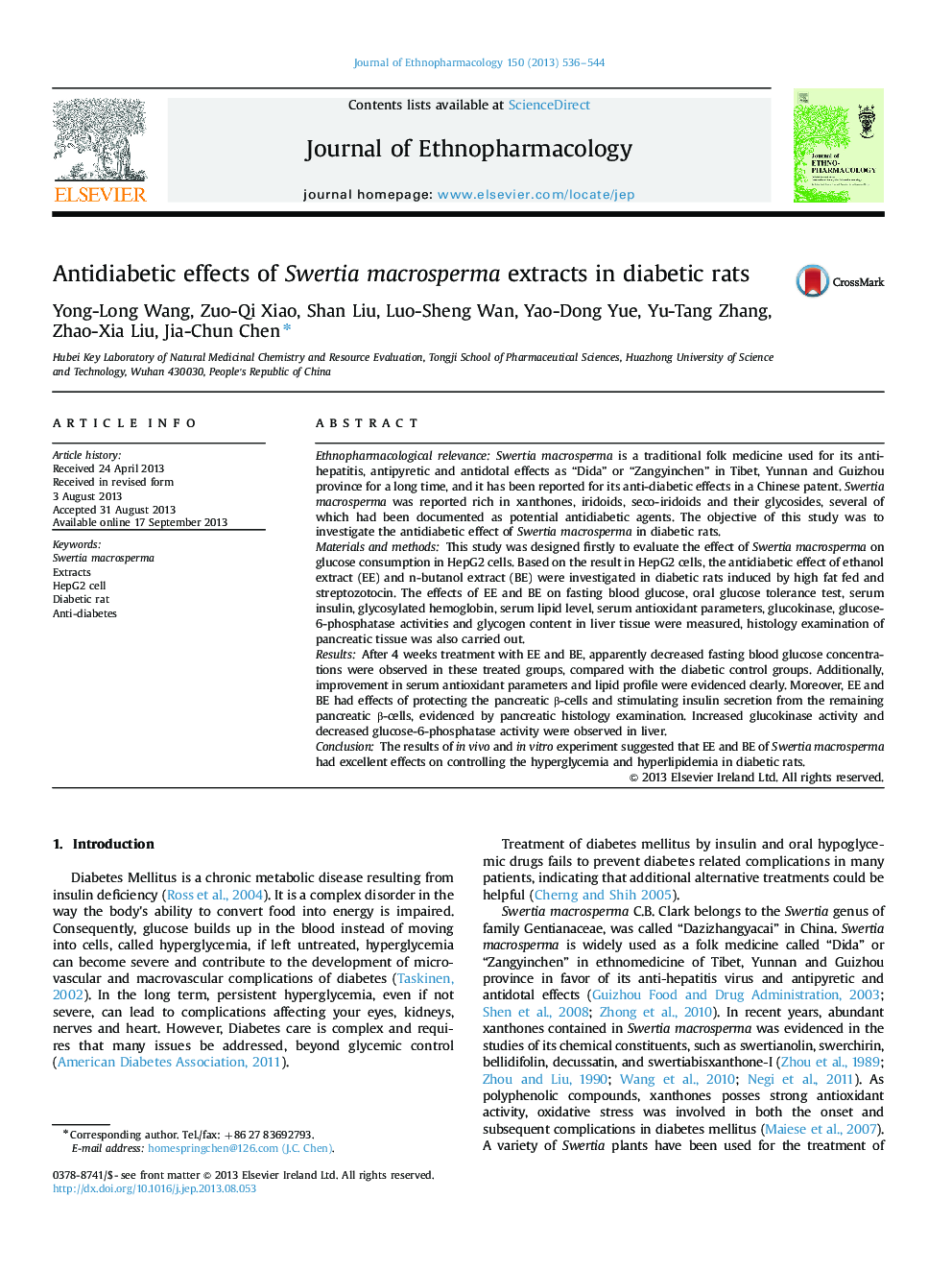 Antidiabetic effects of Swertia macrosperma extracts in diabetic rats