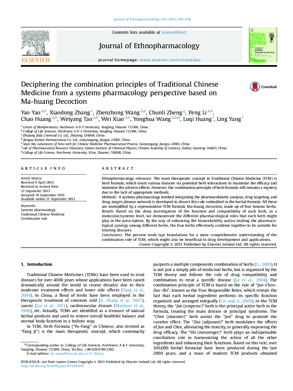 Deciphering the combination principles of Traditional Chinese Medicine from a systems pharmacology perspective based on Ma-huang Decoction