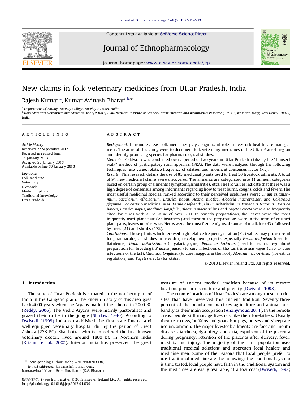 New claims in folk veterinary medicines from Uttar Pradesh, India