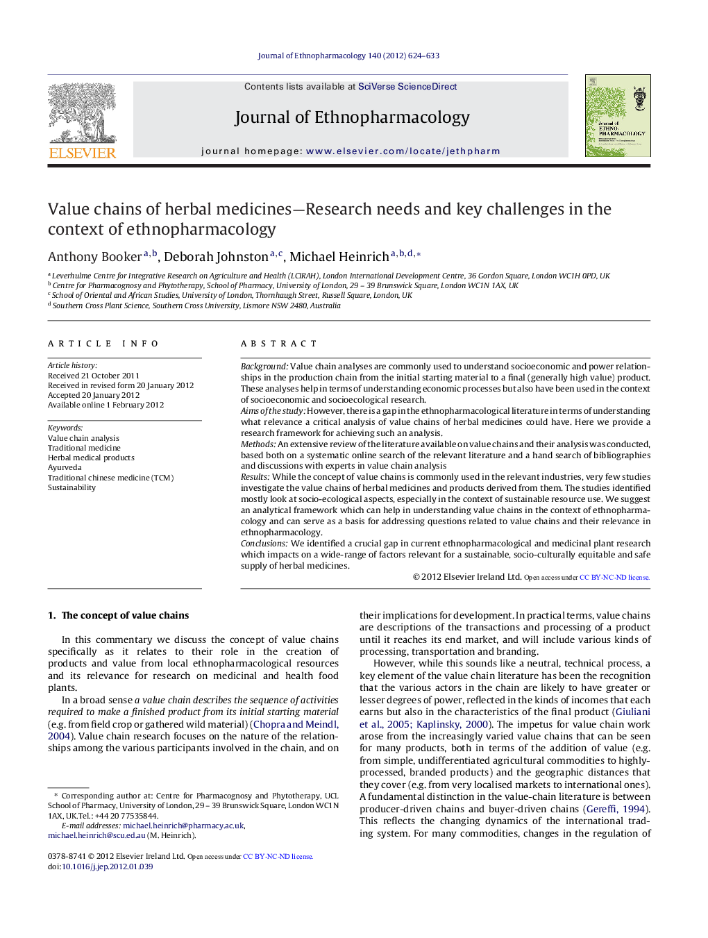 عکس صفحه اول مقاله: Value chains of herbal medicines—Research needs and key challenges in the context of ethnopharmacology Value chains of herbal medicines—Research needs and key challenges in the context of ethnopharmacology