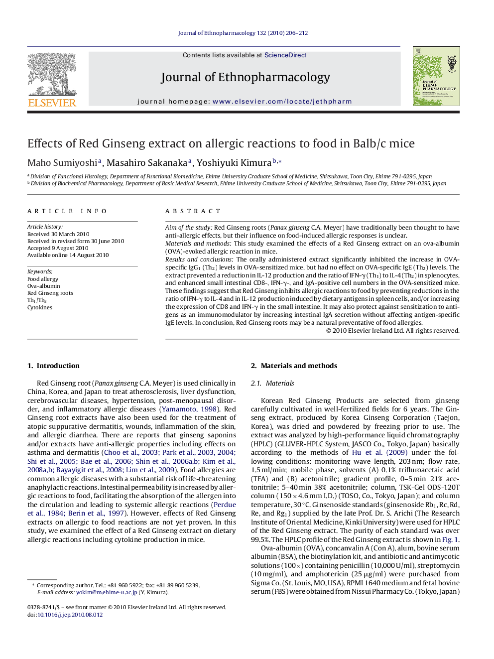 Effects of Red Ginseng extract on allergic reactions to food in Balb/c mice