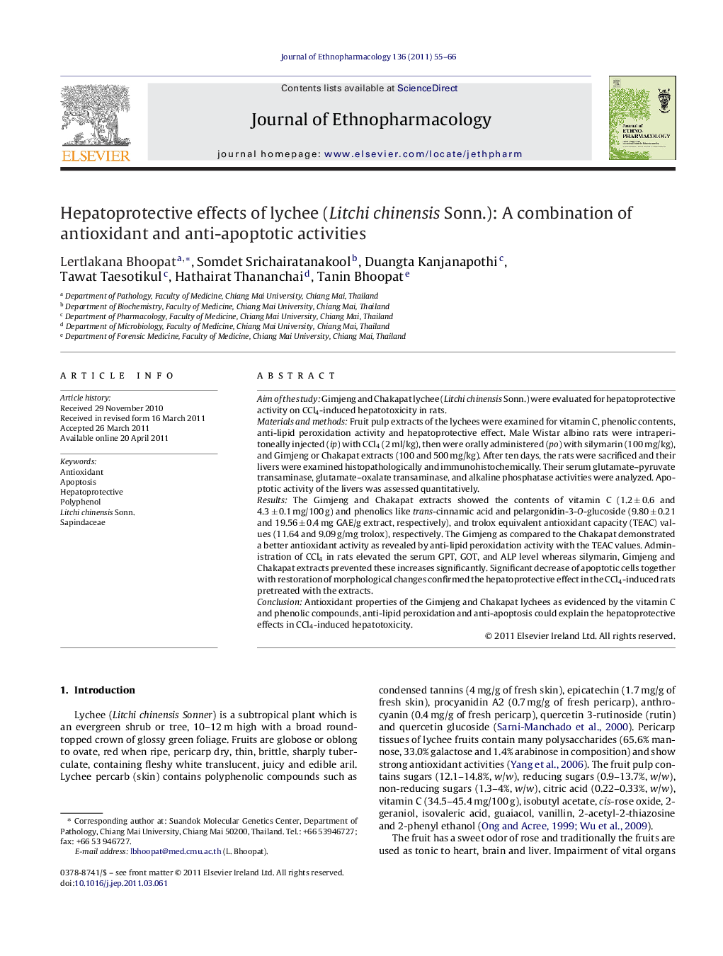 Hepatoprotective effects of lychee (Litchi chinensis Sonn.): A combination of antioxidant and anti-apoptotic activities