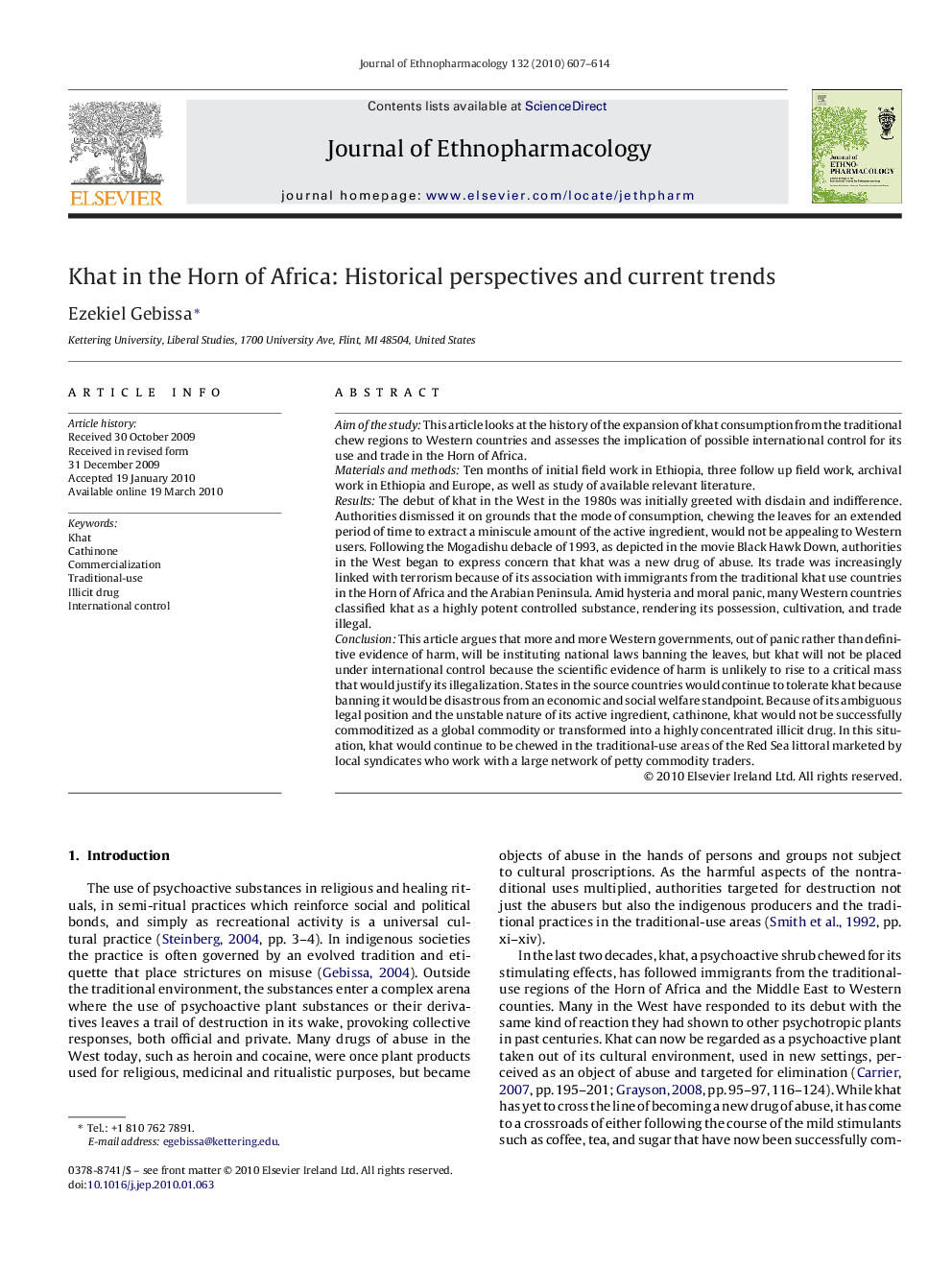 Khat in the Horn of Africa: Historical perspectives and current trends