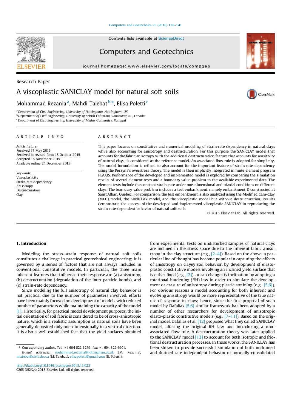 A viscoplastic SANICLAY model for natural soft soils