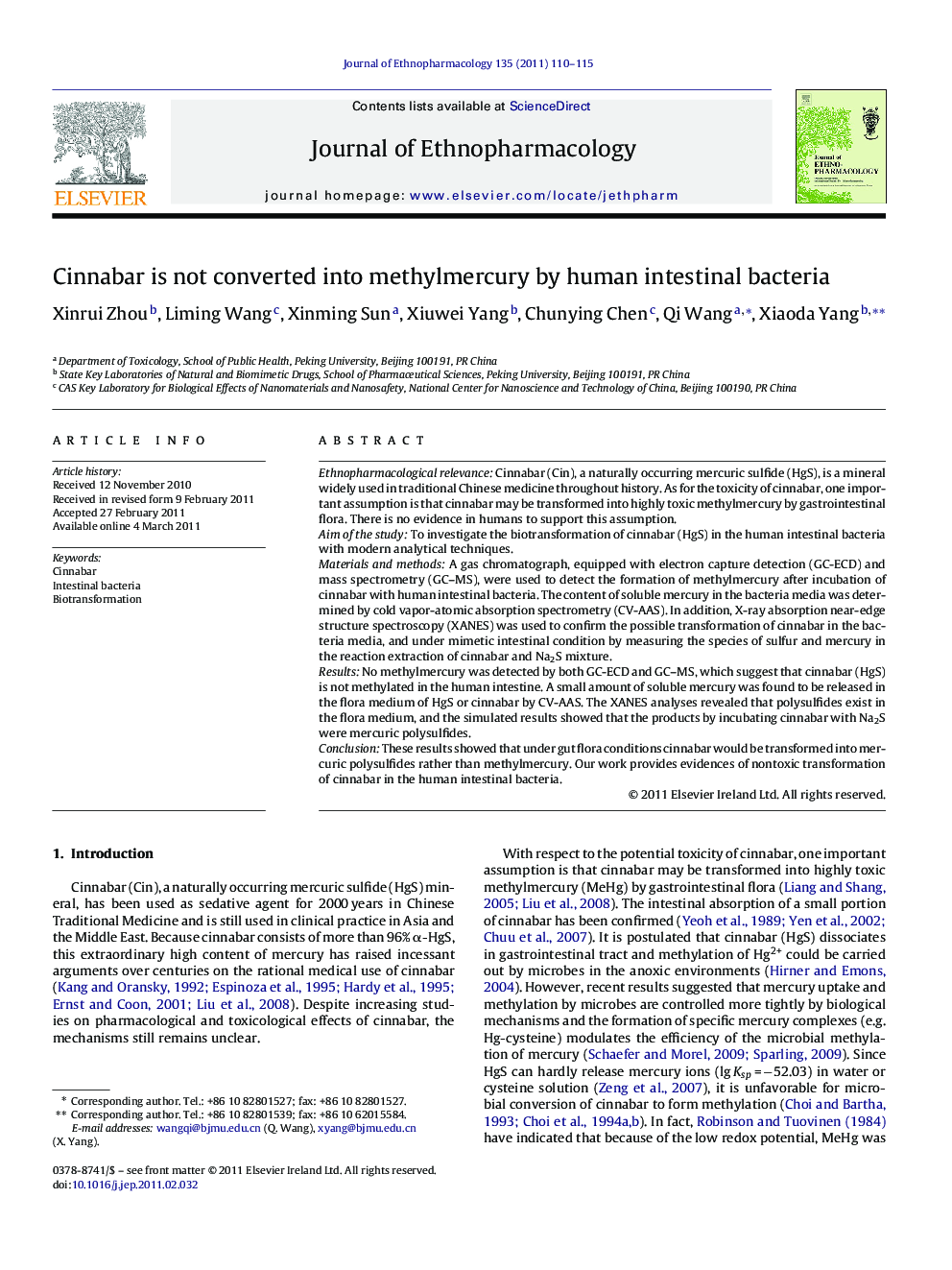 Cinnabar is not converted into methylmercury by human intestinal bacteria