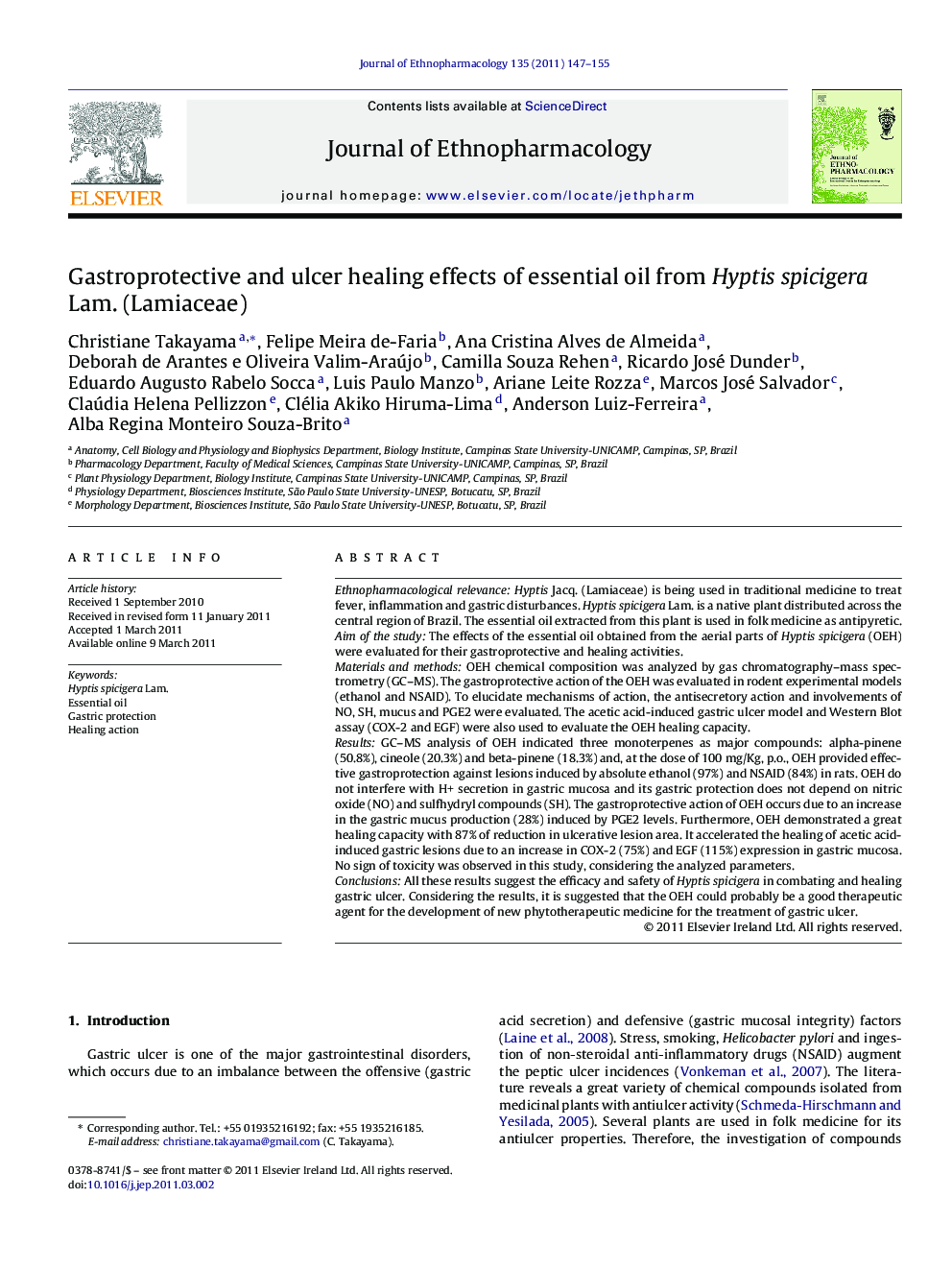 Gastroprotective and ulcer healing effects of essential oil from Hyptis spicigera Lam. (Lamiaceae)