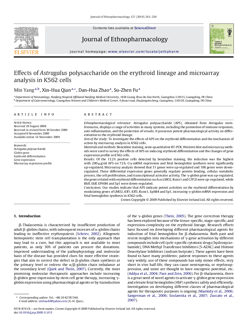 Effects of Astragalus polysaccharide on the erythroid lineage and microarray analysis in K562 cells