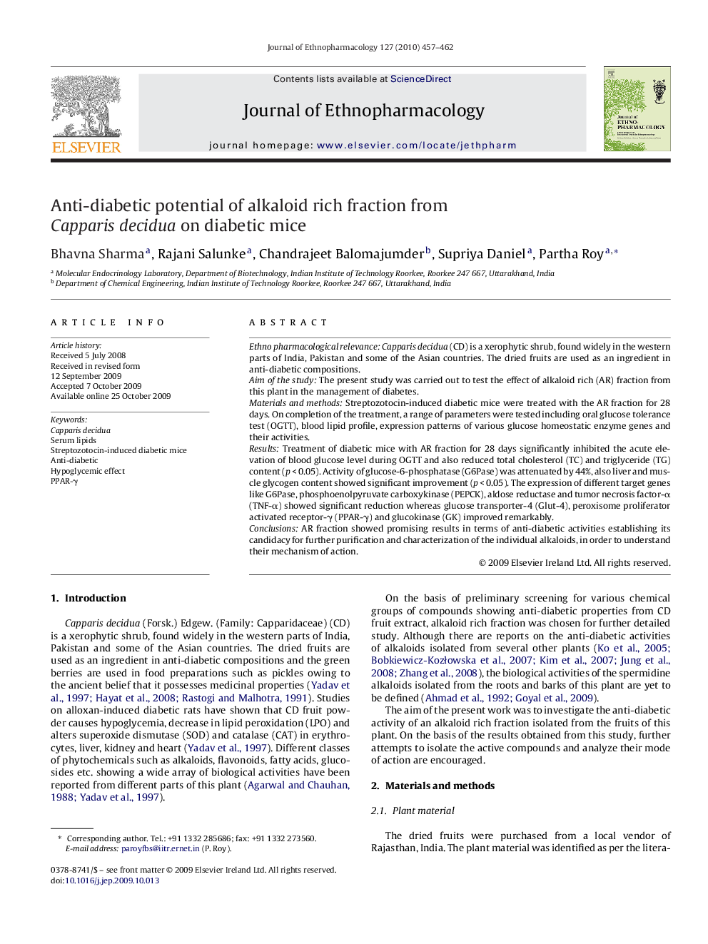 Anti-diabetic potential of alkaloid rich fraction from Capparis decidua on diabetic mice