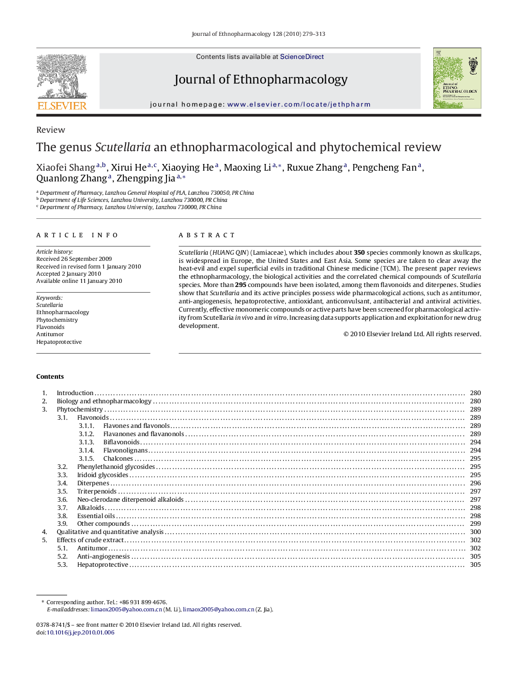 The genus Scutellaria an ethnopharmacological and phytochemical review