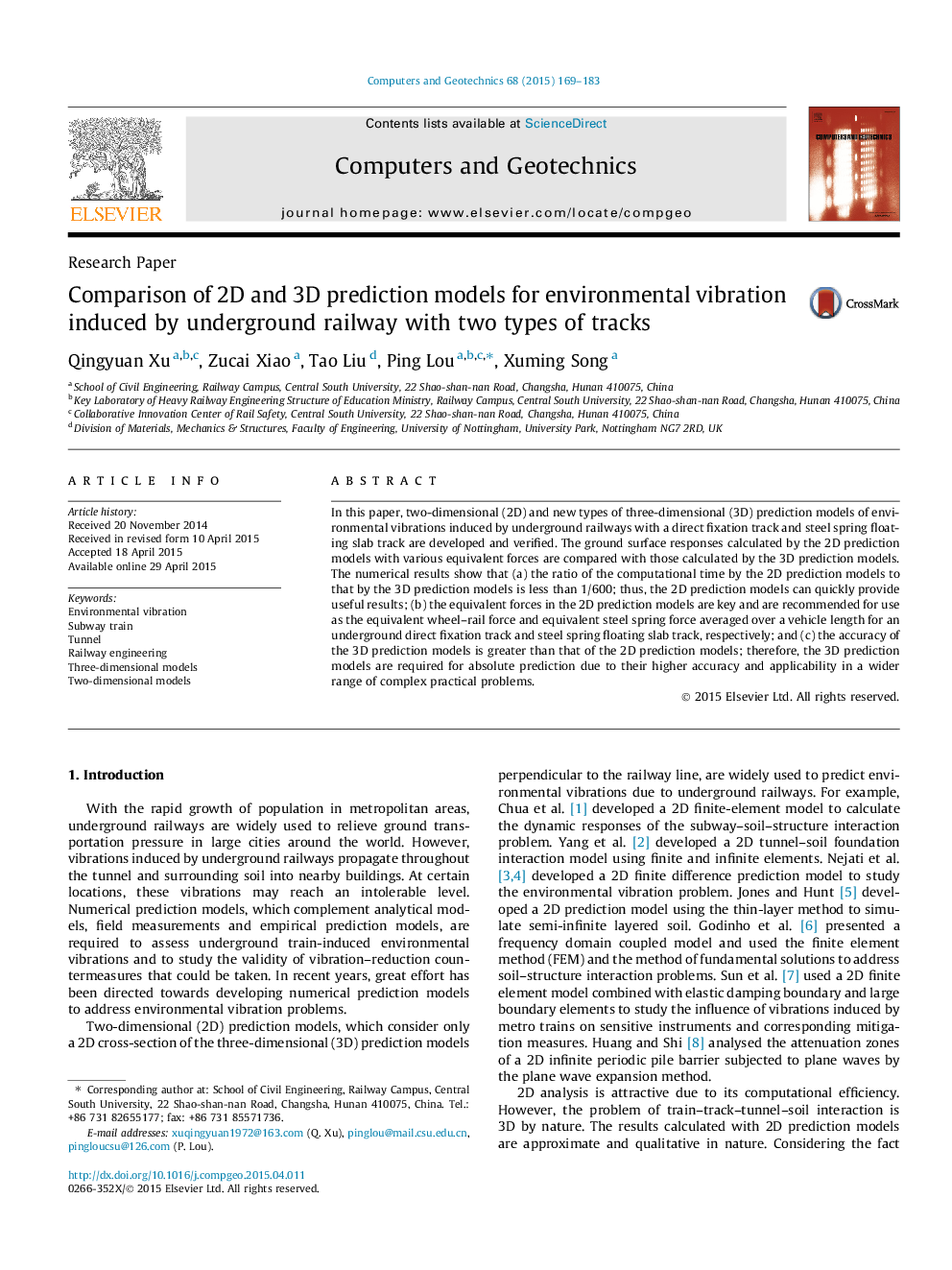 Comparison of 2D and 3D prediction models for environmental vibration induced by underground railway with two types of tracks