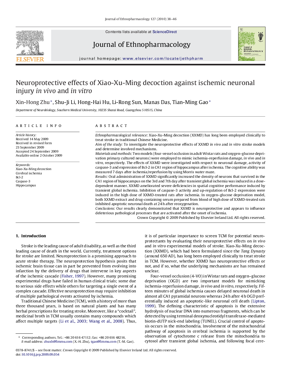 Neuroprotective effects of Xiao-Xu-Ming decoction against ischemic neuronal injury in vivo and in vitro