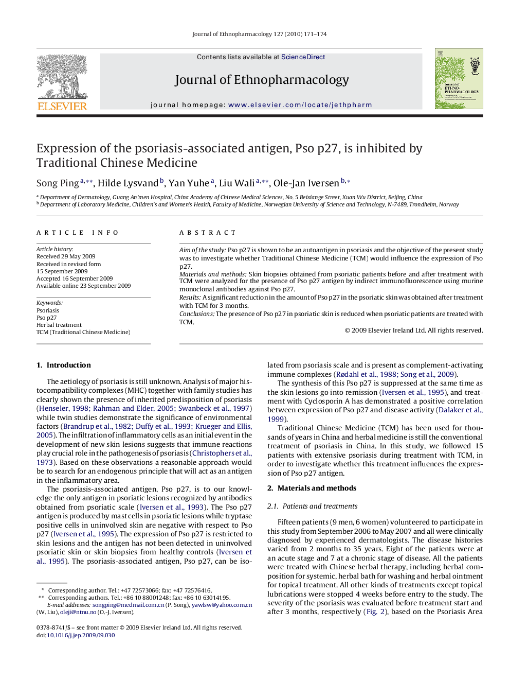 Expression of the psoriasis-associated antigen, Pso p27, is inhibited by Traditional Chinese Medicine