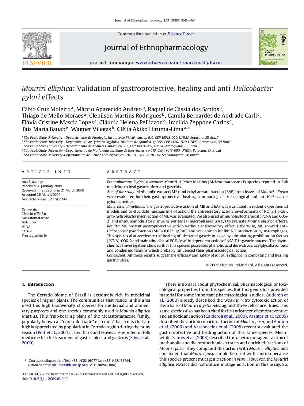 Mouririelliptica: Validation of gastroprotective, healing and anti-Helicobacter pylori effects