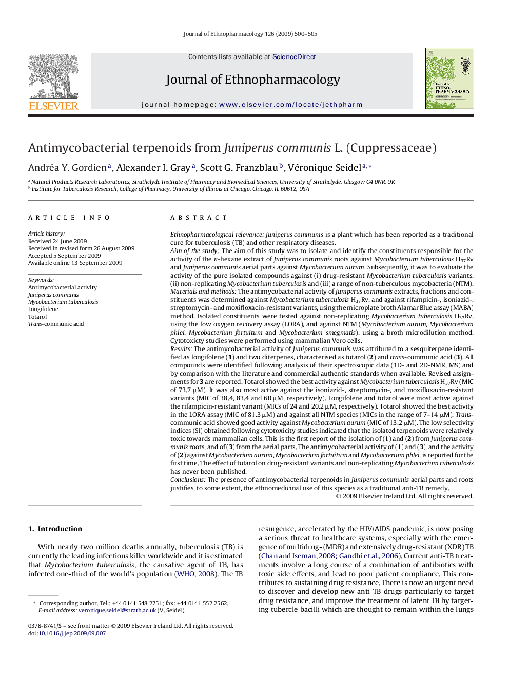 Antimycobacterial terpenoids from Juniperus communis L. (Cuppressaceae)