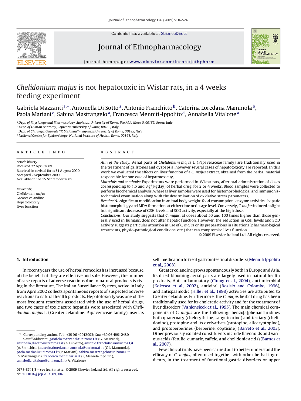 Chelidonium majus is not hepatotoxic in Wistar rats, in a 4 weeks feeding experiment