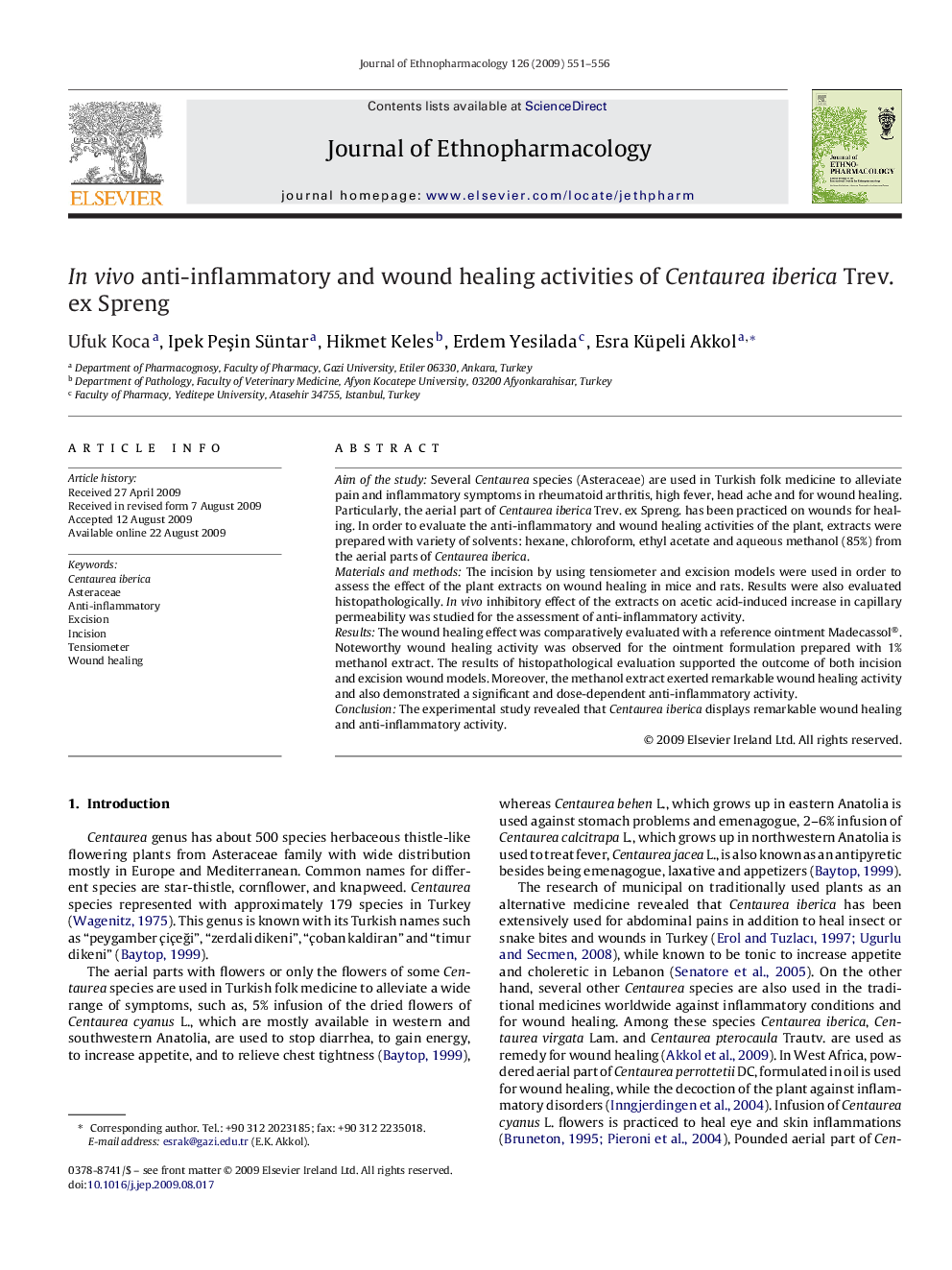 In vivo anti-inflammatory and wound healing activities of Centaurea iberica Trev. ex Spreng