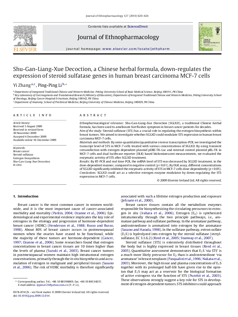 Shu-Gan-Liang-Xue Decoction, a Chinese herbal formula, down-regulates the expression of steroid sulfatase genes in human breast carcinoma MCF-7 cells